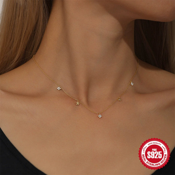 Wholesale S925 Sterling Silver Flower Four Petal Flower Electroplated Ladies Clavicle Necklace With O Chain