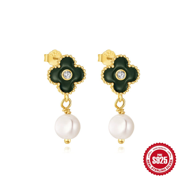 Wholesale S925 Sterling Silver Flower Geometric Earrings With Diamond Pearl Electroplating For Women
