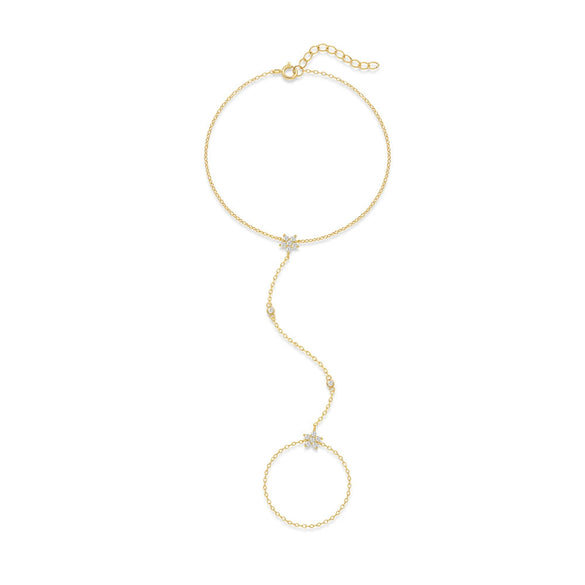 Wholesale S925 Sterling Silver Flower Geometric Style Electroplated Bracelet Ring Finger Chain For Women