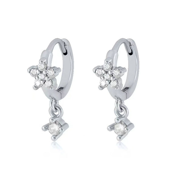 Wholesale S925 Sterling Silver Flower Plum Blossom Inlaid Zircon Pendant Earring With Ear Buckle Fashion Brilliant Sweet Minimalist Earrings