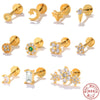 Wholesale S925 Sterling Silver Flower Rivet Geometric Flat Head Internal Thread Smooth Puncture Cartilage Ear Nail For Women With Electroplating