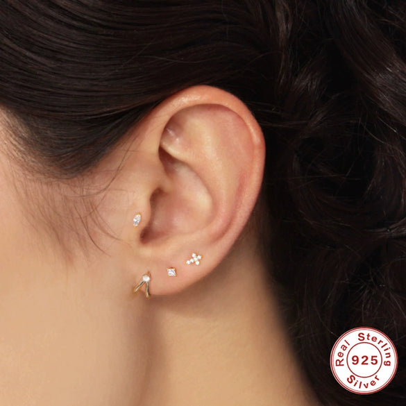 Wholesale S925 Sterling Silver Flower Rivet Geometric Flat Head Internal Thread Smooth Puncture Cartilage Ear Nail For Women With Electroplating