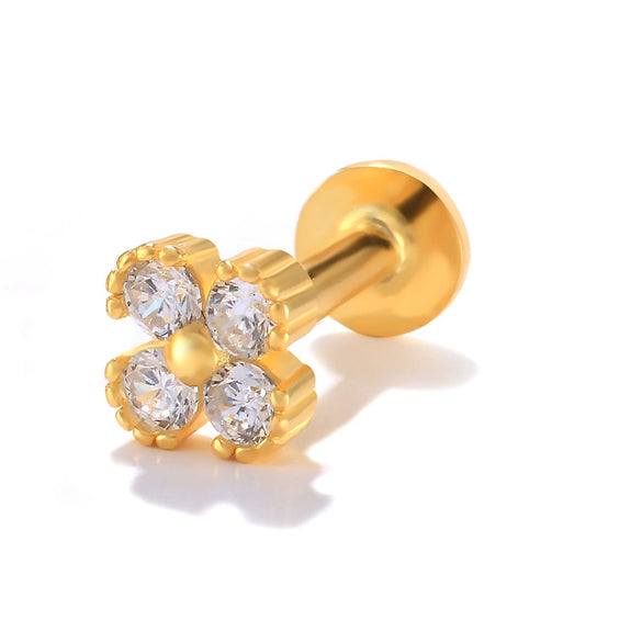 Wholesale S925 Sterling Silver Flower Rivet Geometric Flat Head Internal Thread Smooth Puncture Cartilage Ear Nail For Women With Electroplating