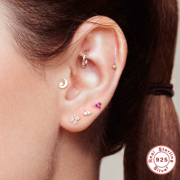 Wholesale S925 Sterling Silver Flower Rivet Geometric Flat Head Internal Thread Smooth Puncture Cartilage Ear Nail For Women With Electroplating