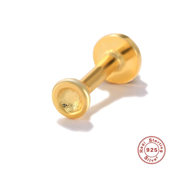 Wholesale S925 Sterling Silver Flower Rivet Geometric Flat Head Internal Thread Smooth Puncture Cartilage Ear Nail For Women With Electroplating