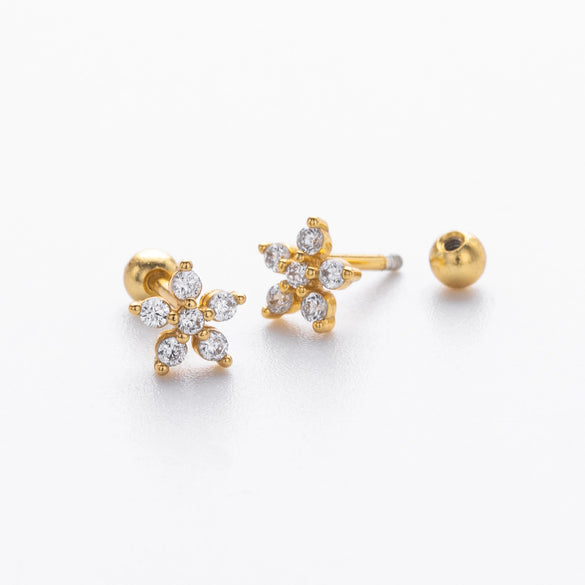 Wholesale S925 Sterling Silver Flower Screw Earrings With Light Luxury Zirconium Niche Design Electroplated For Women