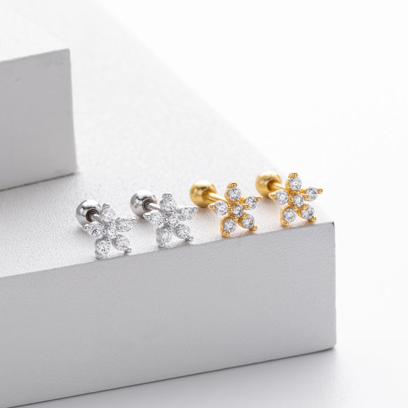 Wholesale S925 Sterling Silver Flower Screw Earrings With Light Luxury Zirconium Niche Design Electroplated For Women