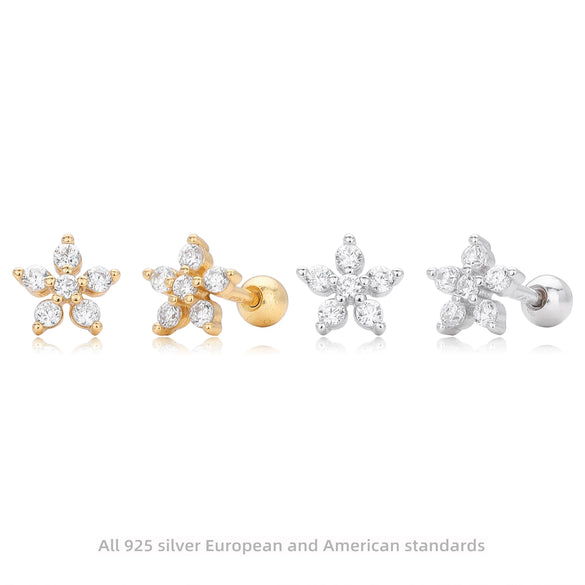 Wholesale S925 Sterling Silver Flower Screw Earrings With Light Luxury Zirconium Niche Design Electroplated For Women