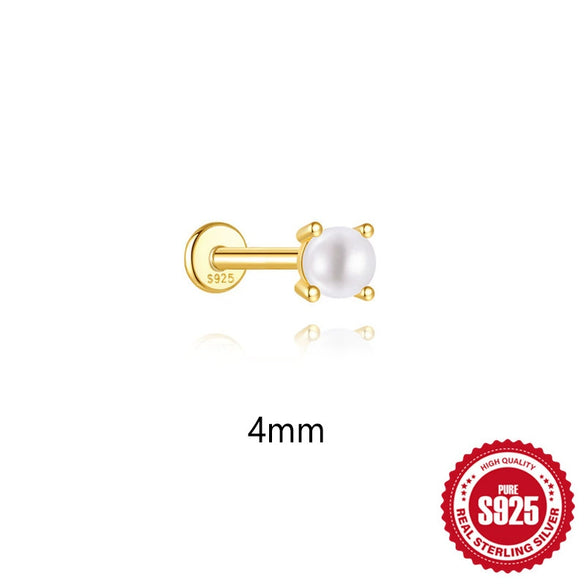 Wholesale S925 Sterling Silver Flower Shaped Pearl Thread Piercing Ear Bone Nail Earrings With Electroplating For Women