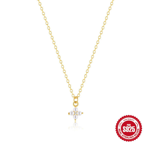 Wholesale S925 Sterling Silver Four Leaf Clover Exquisite Diamond Pearl Necklace Bracelet Suit With Electroplating Unisex Jewelry