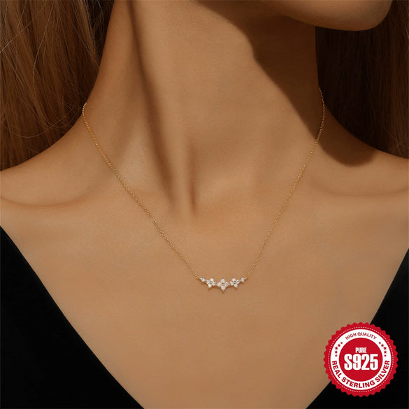 Wholesale S925 Sterling Silver Four Leaf Clover Geometric Pendant Clavicle Chain With Electroplating For Women
