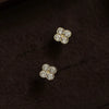 Wholesale S925 Sterling Silver Four Leaf Clover Light Luxury Style Earrings With Gold Plating And Diamond Decor
