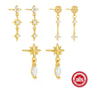 Wholesale S925 Sterling Silver Four Leaf Clover Tassel Geometric Pattern Electroplated Women's Earrings