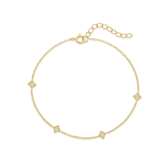 Wholesale S925 Sterling Silver Four Star Geometric Fashion Bracelet With Electroplating And Real Gold Plating For Women