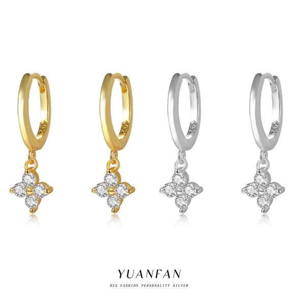 Wholesale S925 Sterling Silver Fourleaf Clover Earrings For Women Light Luxury Fashion Zircon