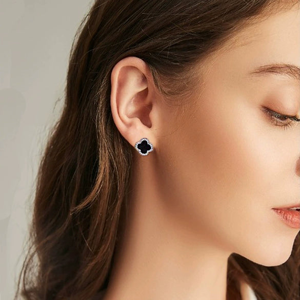 Wholesale S999 Sterling Silver Fourleaf Clover Electroplated Geometric Fashion Earrings Unisex