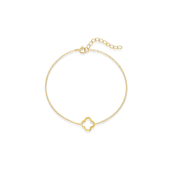 Wholesale S925 Sterling Silver Fourleaf Clover Hollow Minimalist Women's Bracelet With Real Gold Electroplating