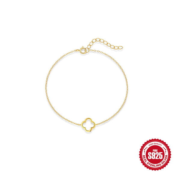 Wholesale S925 Sterling Silver Fourleaf Clover Hollow Minimalist Women's Bracelet With Real Gold Electroplating