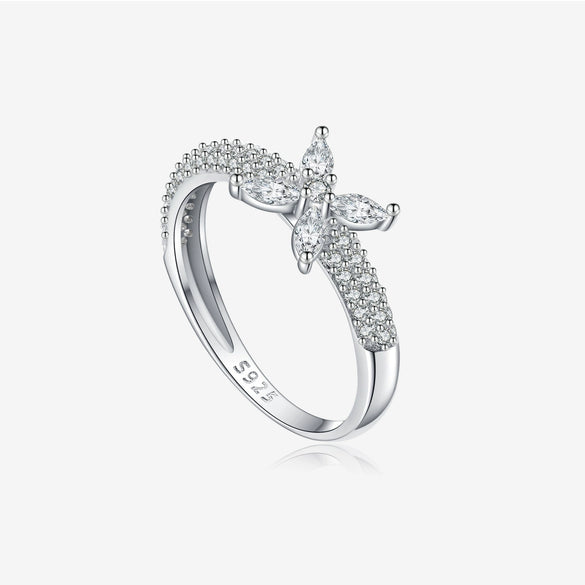 Wholesale S925 Sterling Silver Fourleaf Clover Ring Electroplated With Platinum Or 18K Gold Inlaid With Zircon Geometric Style Women's And Unisex Ring