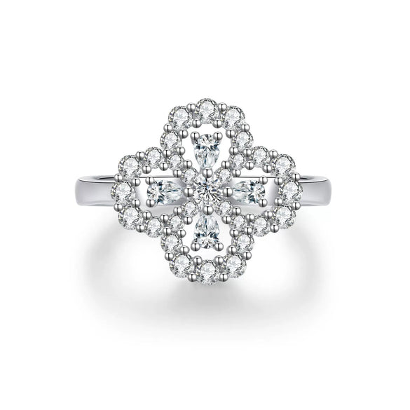 Wholesale S925 Sterling Silver Fourleaf Clover Ring Inlaid With Zircon And High Carbon Diamond Light Luxury Style