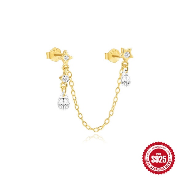 Wholesale S925 Sterling Silver Fourleaf Clover Tassel Chain Star Stud Earrings With Geometric Design And Electroplating