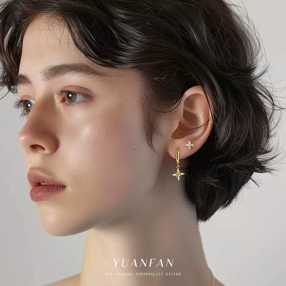 Wholesale S925 Sterling Silver Fourleaf Clover Zircon Inlaid Women's Earrings