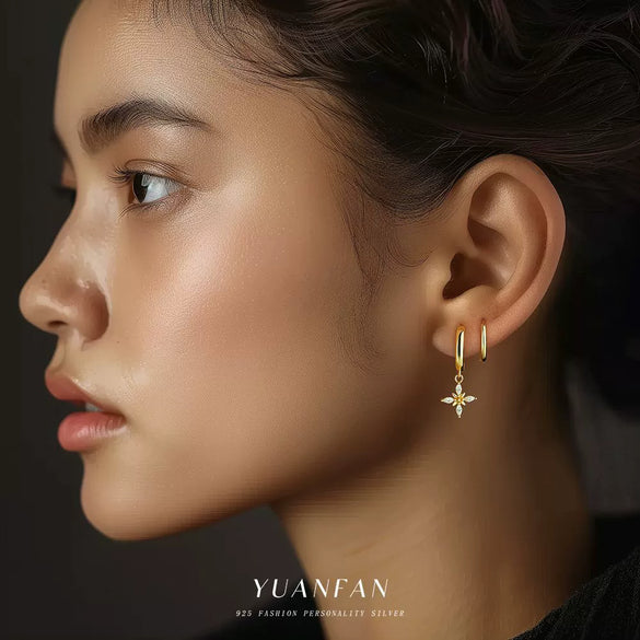 Wholesale S925 Sterling Silver Fourleaf Clover Zircon Inlaid Women's Earrings