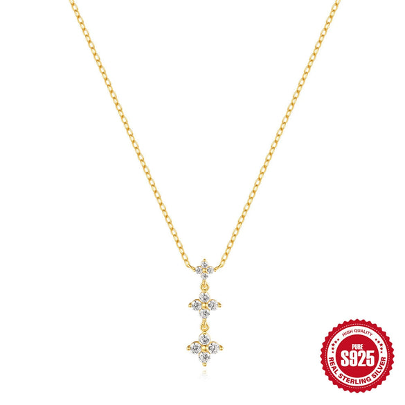 Wholesale S925 Sterling Silver Fourleaf Flower Petal Geometric Minimalist Electroplated Clavicle Chain Necklace For Women