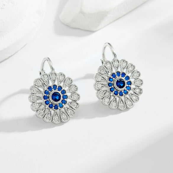 Wholesale S925 Sterling Silver French Fashion Elegant Microencrusted Zircon Sunflower Flowershaped Earrings For Women