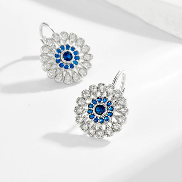 Wholesale S925 Sterling Silver French Fashion Elegant Microencrusted Zircon Sunflower Flowershaped Earrings For Women