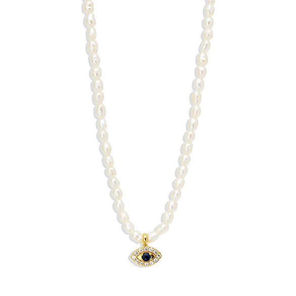 Wholesale S925 Sterling Silver French Millet Pearl Choker With Devil's Eye Diamond For Ladies O Chain Geometric Style Electroplated