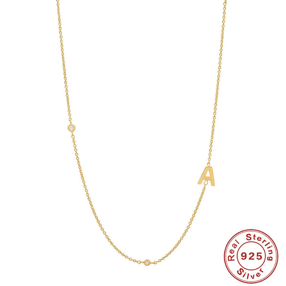 Wholesale S925 Sterling Silver French Retro Glossy Letter Diamond Embedded Initial Necklace With O Chain And Electroplating For Women