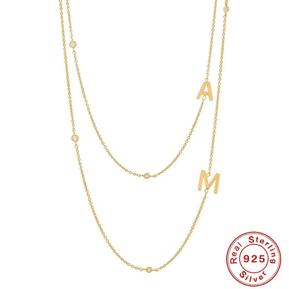 Wholesale S925 Sterling Silver French Retro Glossy Letter Diamond Embedded Initial Necklace With O Chain And Electroplating For Women