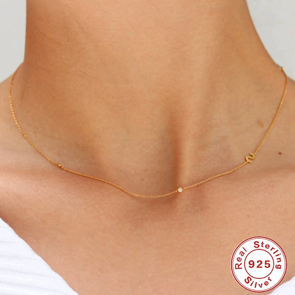 Wholesale S925 Sterling Silver French Retro Glossy Letter Diamond Embedded Initial Necklace With O Chain And Electroplating For Women