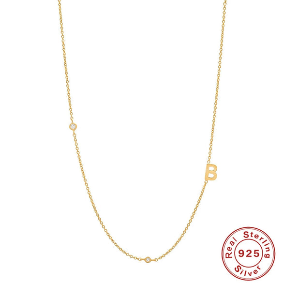 Wholesale S925 Sterling Silver French Retro Glossy Letter Diamond Embedded Initial Necklace With O Chain And Electroplating For Women