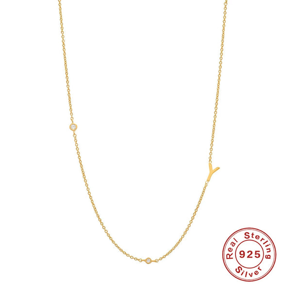 Wholesale S925 Sterling Silver French Retro Glossy Letter Diamond Embedded Initial Necklace With O Chain And Electroplating For Women