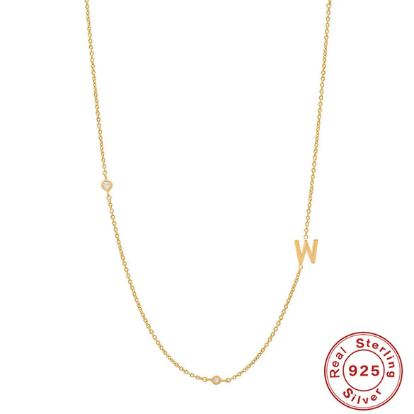 Wholesale S925 Sterling Silver French Retro Glossy Letter Diamond Embedded Initial Necklace With O Chain And Electroplating For Women