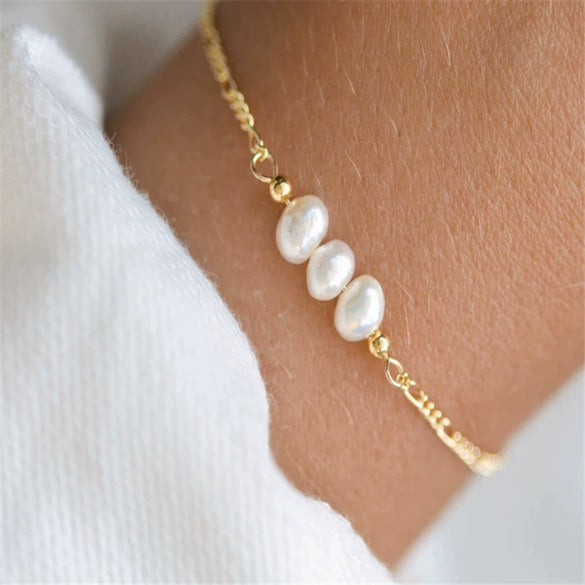 Wholesale S925 Sterling Silver Freshwater Pearl Geometric Unisex Bracelet 2 Piece Set Inlaid With Pearls