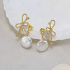 Wholesale S925 Sterling Silver Freshwater Pearl Knot Earrings Simple Natural Style