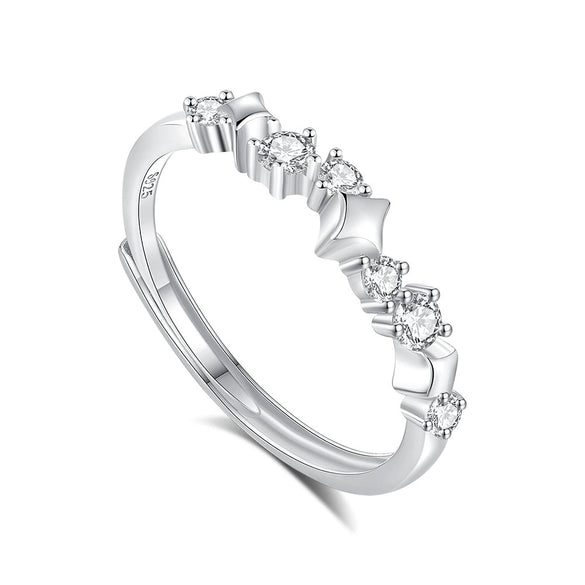 Wholesale S925 Sterling Silver Galaxy Open Couple Ring With Star And Rhombus Patterns And Diamond Design