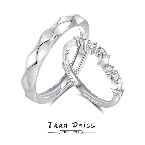 Wholesale S925 Sterling Silver Galaxy Open Couple Ring With Star And Rhombus Patterns And Diamond Design