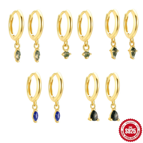 Wholesale S925 Sterling Silver Geometric Agate Lapis Lazuli Women's Elegant Luxury Earrings With Electroplating
