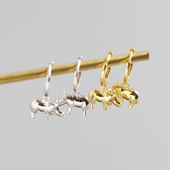 Wholesale S925 Sterling Silver Geometric Animal Rhino Earrings With Electroplating