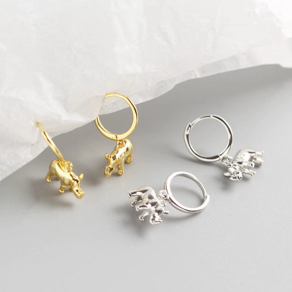 Wholesale S925 Sterling Silver Geometric Animal Rhino Earrings With Electroplating