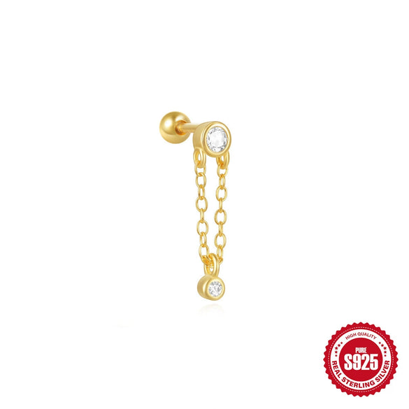 Wholesale S925 Sterling Silver Geometric Ball Puncture Thread Ear Nail Chain Tassel Earrings With Environmental Protection Electroplating For Women