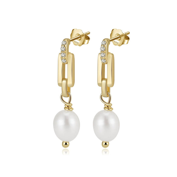 Wholesale S925 Sterling Silver Geometric Baroque Natural Freshwater Pearl Earrings For Women With Electroplating