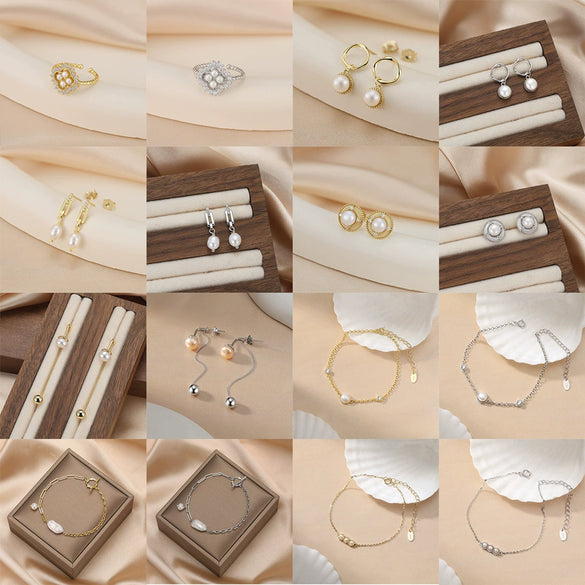 Wholesale S925 Sterling Silver Geometric Baroque Natural Freshwater Pearl Earrings For Women With Electroplating