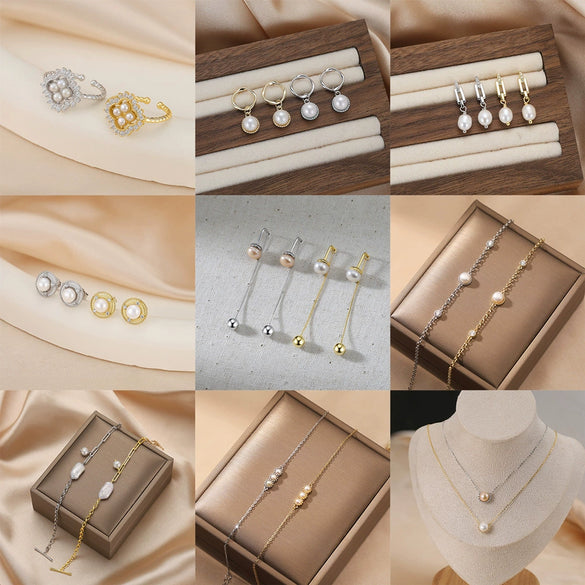 Wholesale S925 Sterling Silver Geometric Baroque Natural Freshwater Pearl Earrings For Women With Electroplating
