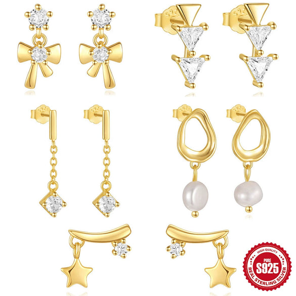 Wholesale S925 Sterling Silver Geometric Baroque Pearl Earrings With Diamondstudded And Electroplating Design
