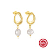 Wholesale S925 Sterling Silver Geometric Baroque Pearl Earrings With Diamondstudded And Electroplating Design